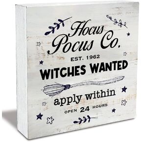 Rustic It's Just a Bunch of Hocus Pocus Wood Box Sign Country Halloween Fall Wooden Box Sign Farmhouse Home Desk Shelf Decor (5 X 5 Inch)