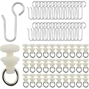 AYLIFU-30pcs Stainless Steel Curtain Track Hook and 30pcs Curtain Track Glider Rail Hook Roller Used for Most Types of Curtains