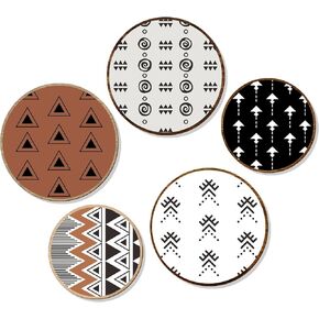Zzbakress 5 Pcs Aztec Wall Decor Boho Decor Farmhouse Wooden Wall Art Western Decor for Living Room Vintage Geometric Wall Hanging Decor for Kitchen Bathroom Mexican Wall Accents (Classic)