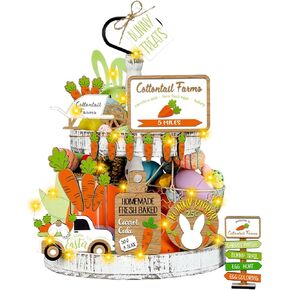 15 Pcs Easter Tiered Tray Decoration Set Wooden Easter Bunny Sign Farmhouse Decoration Tiered Tray Decorative Plaques Suitable for Easter Table Holidays Office Kitchen (Easter Bunny)