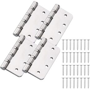 Commercial Grade Ball Bearing Door Hinge - Stainless Steel Heavy Duty - Interior and Exterior Doors - Outdoor & Indoor - Reversible - 3 Pack - Silver - 4" (10.16cm)