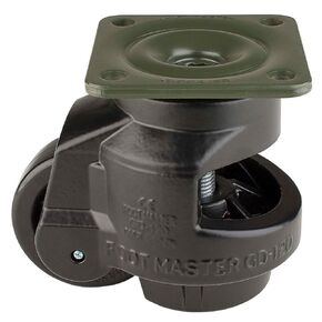 FOOTMASTER GD-120F-BLK Nylon Wheel and Aluminum Pad Leveling Caster, 2200 lbs, Top Plate 3 3/4" x 3 3/4", Bolt Holes 2 3/4" x 2 3/4", Black Finish, Extra Large
