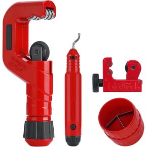 4-1 Tubing Cutter Set, Heavy Duty Pipe Cutter 1/4’’-2’’ OD, Mini Pipe Cutter 1/8’’-7/8’’OD, Mini Copper Pipe Cutter with Deburring Tool, PVC/Aluminium/Plastc Pipes, Suitable for repair & DIY workers