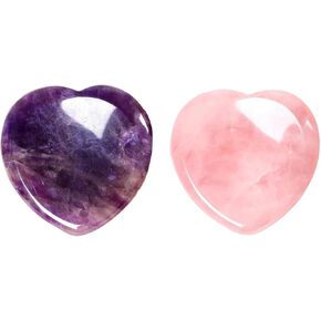 قطعتان من أحجار القلق للقلق، مجموعة بلورات الشفاء، حجر الجمشت الوردي الكوارتز القلب كريستال، أحجار الشفاء الطبيعية للاسترخاء حجر النخيل لتخفيف التوتر والقلق والتأمل in Kuwait