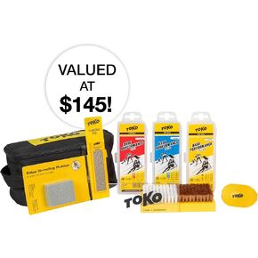 TOKO Core Tune and Wax Kit for Skis and Snowboards - Combi Brush, Diamond File, Edge Tuner, 120g Wax Pack, Transportable Bag