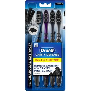 Oral B Cavity Defense 123 Soft Black Toothbrush (Pack of 4) - India - Assorted Colours