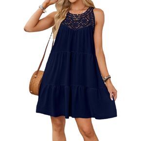 Women Summer Dresses Sleeveless Casual Hollow Out Halter A-Line Swing Sundress Beach Mini Dress