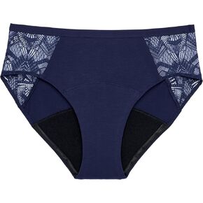 THINX Ultra-Soft Period Underwear, Brief-Style Leakproof Underwear for Women, Holds Up to 12 Regular Tampons, FSA HSA Approved Period Panties, Reusable, Comfortable, & Flexible, Maritime with Lace, M