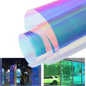 Red Chameleon Window Film Daytime Privacy Reflective Window Tint Holographic Rainbow Effect Window Film Sun Blocking Blackout Window Film, 29.5'' x 118.11''