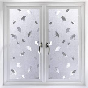 VSUDO 17.7" x 78.7" No Glue Static Cling Privacy Window Film, Gingko Leaf Pattern Home Decor Window Tint Sticker (9.69 sq. ft)