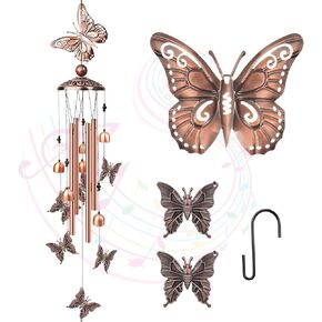 Wind Chimes for Outside, Butterfly Aluminum Tube Windchime with S Hook - Clearance Hanging Decor for Garden, Patio, Backyard or Porch