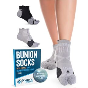 Doctor's Select 2 Pairs Bunion Socks for Women and Men - Copper & Bamboo Viscose infused Bunion Relief Socks | Toe Separator