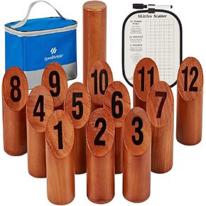 Wooden Throwing Game, 12 Numbered Block Toss Games Set with Scoreboard & Carrying Case, Indoor Tailgating Bowling Yard Game for Teens Adults Family