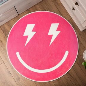 Smile Face Pink Bathroom Rugs 24 Inch Round Cute Bath Mat Non Slip Preppy Bath Rug Water Absorbent Shaggy Aesthetic Rug Carpet Preppy Room Decor for Bathroom Bedroom Entrance Toilet Floor