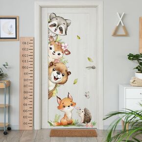 Watercolor Jungle Animal Wall Decals, Forest Animal Wall Sticker Raccoon Deer Fox Hedgehog Wall Decals for Baby Nursery Decorations，Door Offices Bedroom Room Sticker.