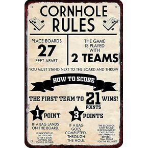 CORNHOLE RULES Vintage Metal tin Sign Metal Wall Decor Retro Art Tin Sign Look Funny Decorations for Home Kitchen Garage Bathroom Farm Garden Bar Man Cave Pub Cafe Metal Posters 8x12 Inch