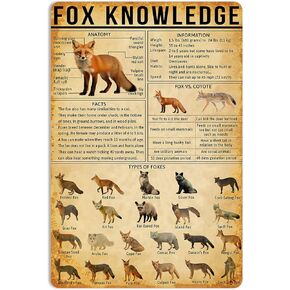 Vintage Metal Tin Sign Fox Knowledge Wall Art Decor for Bar Club, Home Farmhouse Wall Decorations Hunting 8x12 Inch