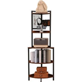5 Tier Corner Shelf Stand, 59.8 Inch Corner Shelf Stand with Metal Frame, Wood Corner Bookshelf Plant Stand, Ladder Display Shelf for Bathroom, Living Room, Kitchen