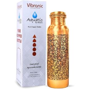 Aquatic Copper Water Bottle 34oz - Leak Proof - Ayurvedic Copper Bottle for Sports, Fitness, Yoga - Natural Health Benefits - DARK EMBOSSED - Made in India