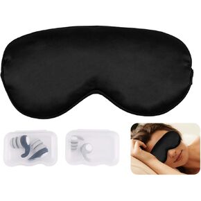 3Pcs Silk Eye Mask,Sleeping mask, Eye Mask with Sleeping Ear Plugs Set for Sleeping Noise Cancelling, Soft Breathable Organic Natural Silk Fabric Blackout Eye Mask, Soft Silicone Reusable Earplugs