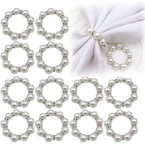 Imitation Pearl Beads Napkin Rings Set of 12,Pearl Napkin Rings,Elegant Napkin Rings for Dinner Table Decoration - Perfect for Parties, Weddings, and Everyday or Formal Decor