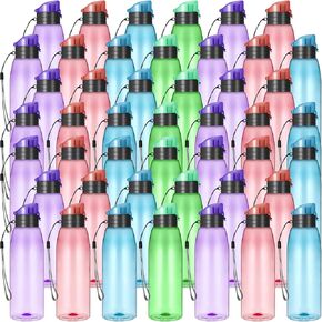 Uiifan 50 Pieces Plastic Water Bottle Bulk 17 oz Sports Drink Bottles with Handle Strap Flip Top Reusable Leakproof Water Bottles for Kids Adults School Travel Cycling Camping Hiking Gym