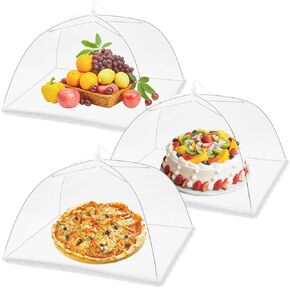 Omont Mesh Food Covers for Outside: 3 Pack 17"x17" Large Pop-Up Food Tents Umbrella Net for Outdoors, Picnic, Screen, BBQ，Reusable and Collapsible