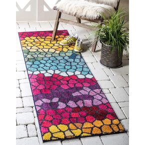 Unique Loom Estrella Collection Geometric, Abstract, Colorful, Modern, Mosaic Area Rug, 2 ft 2 in x 6 ft 7 in, Multi/Blue