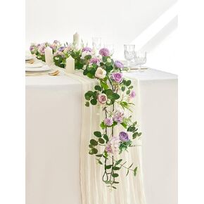MISSPIN 5.9Ft Eucalyptus Garland with Flowers, Artificial Fake Flower Greenery Spring Garland for Baby Shower Wedding Mantle Table Centerpiece Spring Decor