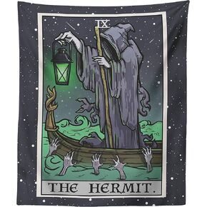 The Hermit Tarot Card Tapestry - Grim Reaper - Gothic Halloween Home Decor Wall Hanging (60" x 50")