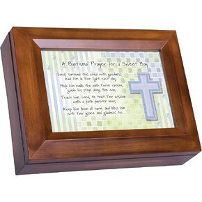Cottage Garden Baptismal Prayer for a Sweet Boy Wood Finish Jewelry Music Box - Plays Tune You are My Sunshine