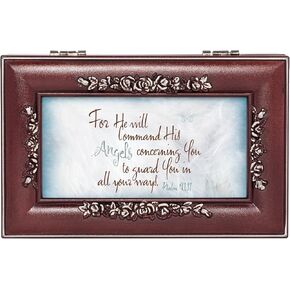 Cottage Garden Angels Guard You Rose Wood Finish Jewelry Music Box Plays You are My Sunshine