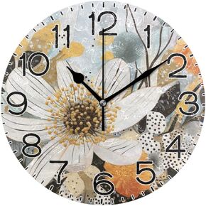 Hippie Bus Palm Tree Wall Clock Battery Operated Non Ticking Silent Quartz Analog Rustic Farmhouse Round Orange Clock Retro Decor for Home Kitchen Living Room Bathroom