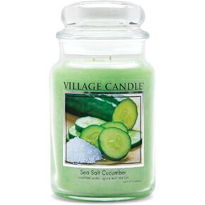 Village Candle Sea Salt Cucumber, Large Glass Apothecary Jar Scented Candle, 21.25 oz, Light Green
