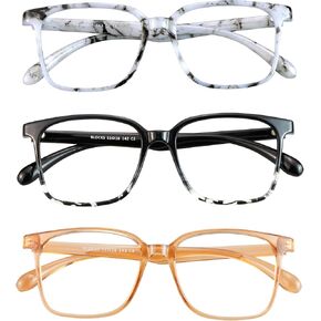 Blue Light Blocking Glasses 3 Pack Square Frame Computer Gaming Reading Glasses Men Women Anti Eyestrain