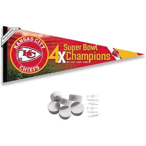 Kansas City Chiefs 4 Time 4x Super Bowl Champions Pennant Banner and Wall Tack Pads