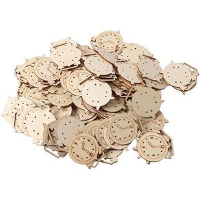 HEEPDD 100Pcs Unfinished Wood Cutouts, Alarm Clock Shape Wooden Pieces Blank Paint Crafts Embellishments for Home Party Decoration Craft Project