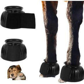 1 Par Horse Bell Boots Protect, Horse Care Boots, Black Horse Bell Boots, Quick Wrap Hook & Loop, Bell Boots for Horses, Pull on Bell Boots for Horses Tough Including 2 pcs Plastic Ties