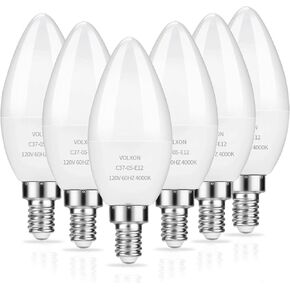 LED Candelabra Bulbs, E12 Ceiling Fan Light Bulbs Small Base, 6W Equivalent 60W, Daylight White 5000K 600 Lumens, B10/B11 Type B Chandelier Light Bulbs, Non-Dimmable, 6 Pack