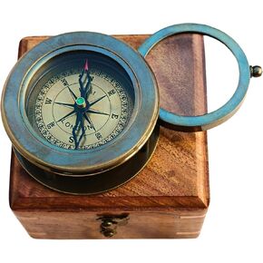 Vintage Map Compass in Wooden Box, Gifts for Dad, Great Gift Ideas for Him, Decorative Compass