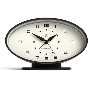 NEWGATE® Ronnie Retro Alarm/Desk Clock - Oval Shaped Alarm Clock - Analogue No-Tick Alarm Clock - Small Alarm Clock - Arabic Dial - Colourful Case - Matt Finish (Black)