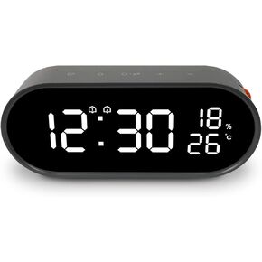 mooas Rolling Pop Mirror Clock, Digital Clock with USB Charging Port, Clear LED Display, Brightness Adjustment, 12/24H Mode, Dual Alarm & Snooze, Temperature & Humidity Display (Dark Gray)