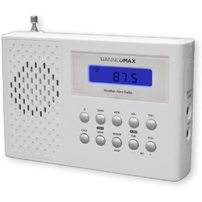 HANNLOMAX HX-512R Portable AM/FM/Weather Alert Radio, Alarm Clock, LCD Display, Headphone Jack, AC/DC Dual Power Source. (Black)