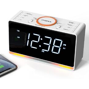 iTOMA Alarm Clock Radio, 1.4" White LED Display Clock with Bluetooth, FM Radio, Dual Alarm, Sleep Timer, Snooze, Auto & Manual Dimmer, USB Charger and Night Light (CKS718W-NA)