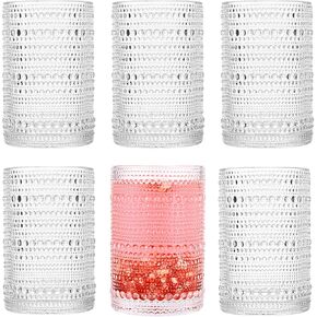 Hobnail Drinking Glasses set of 6（13 oz） Hobnail Water KItchen Glassware, Embossed Vintage Juice Glasses Tall Bar Drinkware
