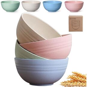 K Y KANGYUN Unbreakable Cereal Bowls - 24 oz Reusable Wheat Straw Bowl- Perfect for Serving Soup, Oatmeal, Pasta, Salad Camping, Picnic Bowls- Dishwasher & Microwave Safe - BPA Free, Sets for 4