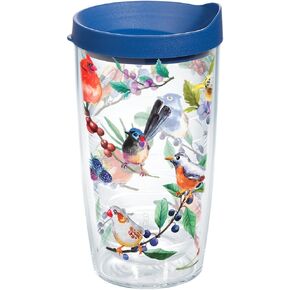 Tervis Watercolor Songbirds Made in USA Double Walled Insulated Tumbler Cup Keeps Drinks Cold & Hot, 24oz, Clear
