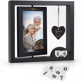 Then & Now Anniversary Picture Frame 1~99 Anniversary Wedding Engagement Photo Frame - Happy Anniversary Wedding Gifts For Wife - Wooden Bridal Shower Wedding Ideal Gifts for Couple