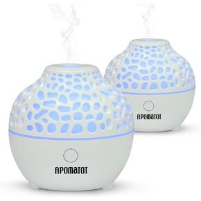 APOMOTOT 2 Pack Essential Oil Diffuser,Mini Portable Aromatherapy Diffusers,60ml Cool Mist Humidifier with USB 7 LED Light Color,Waterless Auto Shut-Off for Gift Home Office Room