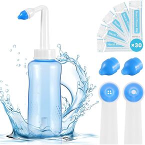 Portable Nasal Irrigation, No Leakage Neti Pot, Sinus Rinse for Various Nasal Symptoms Relief, Nose Cleaner Machine for Adults&Kids, with 30 Salt Packets.